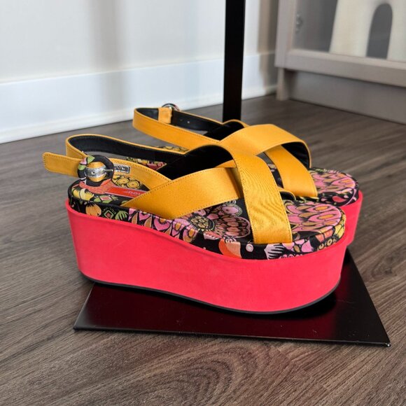 La Double J Crisscross Slingback Sandals Vibrant Yellow Red Platform Open Toe 38 - Picture 2 of 7
